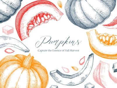 Pumpkin frame design. Autumn vegetables hand-drawn vector illustrations in color. Vintage Thanksgiving background. NOT AI generated
